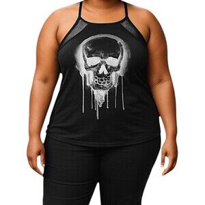 HOT TOPIC Drippy Skull Fishnet Crop Halter Top‎ Plus Size 3X NWT